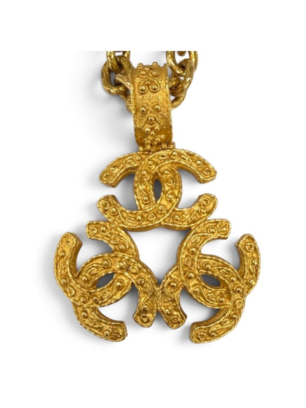 Chanel Vintage 94A Triple CC Logo Chain Pendant Gold